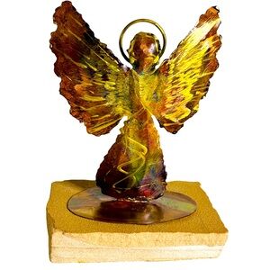 Vintage Holiday Gift Decor Metal Art Angel Copper-Brass Steel Sculpture